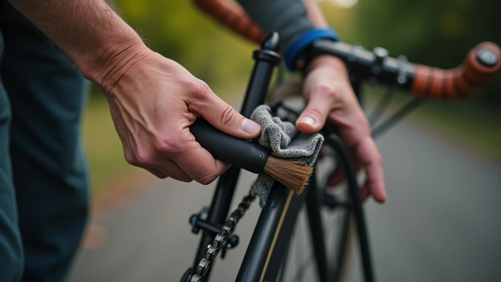 Seniora roka tīra velosipēda ķēdīti ar mājsaimniecības līdzekļiem un sīkni